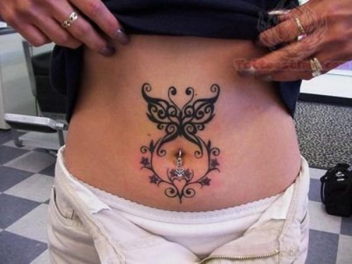 Beautiful Butterfly Belly Button Tattoo